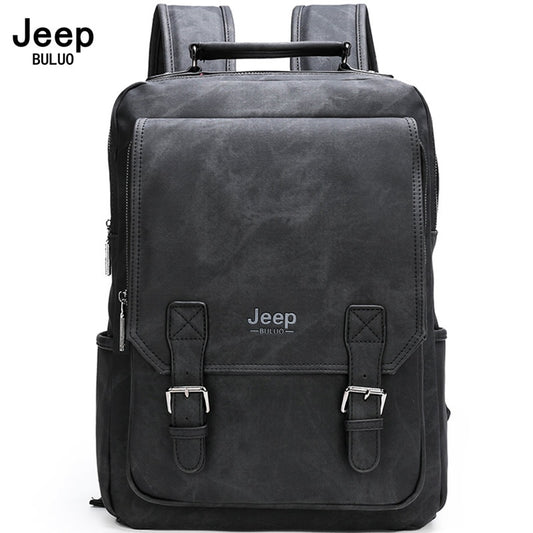 JEEP BULUO  Men Leather Backpacks Travel Multi Male Mochila Military camouflage style Men 15.6&quot; Laptop School Bag College style