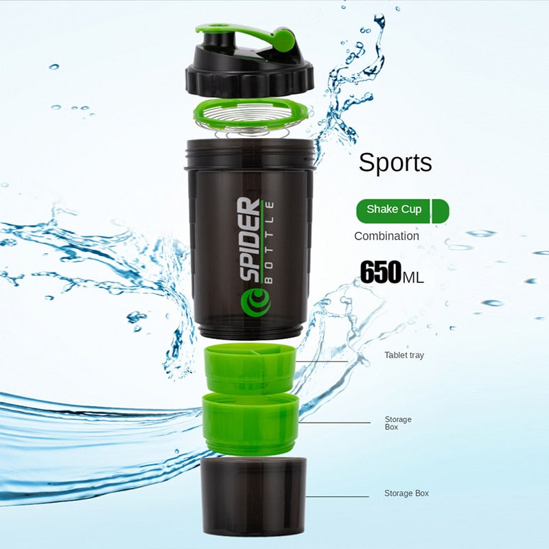 3 Layers Shaker Protein Bottle Powder Shake Cup Large Capacity Water Bottle Plastic Mixing Cup Body-Building Exercise Bottle