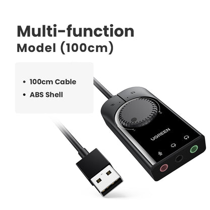 UGREEN USB Sound Card Audio Interface External 3.5mm Microphone Audio Adapter Soundcard for Laptop PS5/4 Headset USB Sound Card