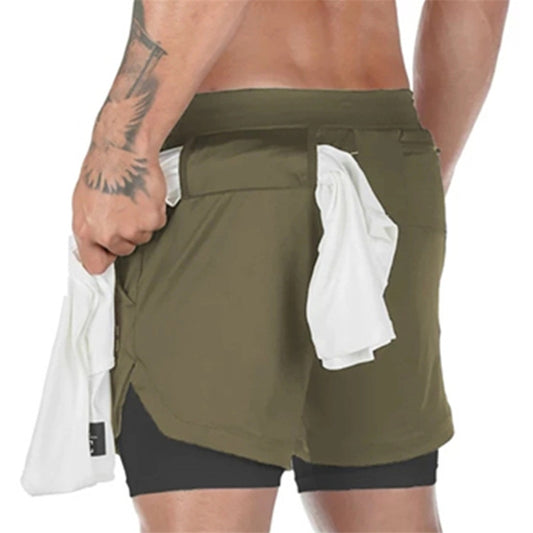 2021 New Casual Shorts men Summer Mens Shorts 2 in 1 High Elastic Gyms Fitness Short Pants