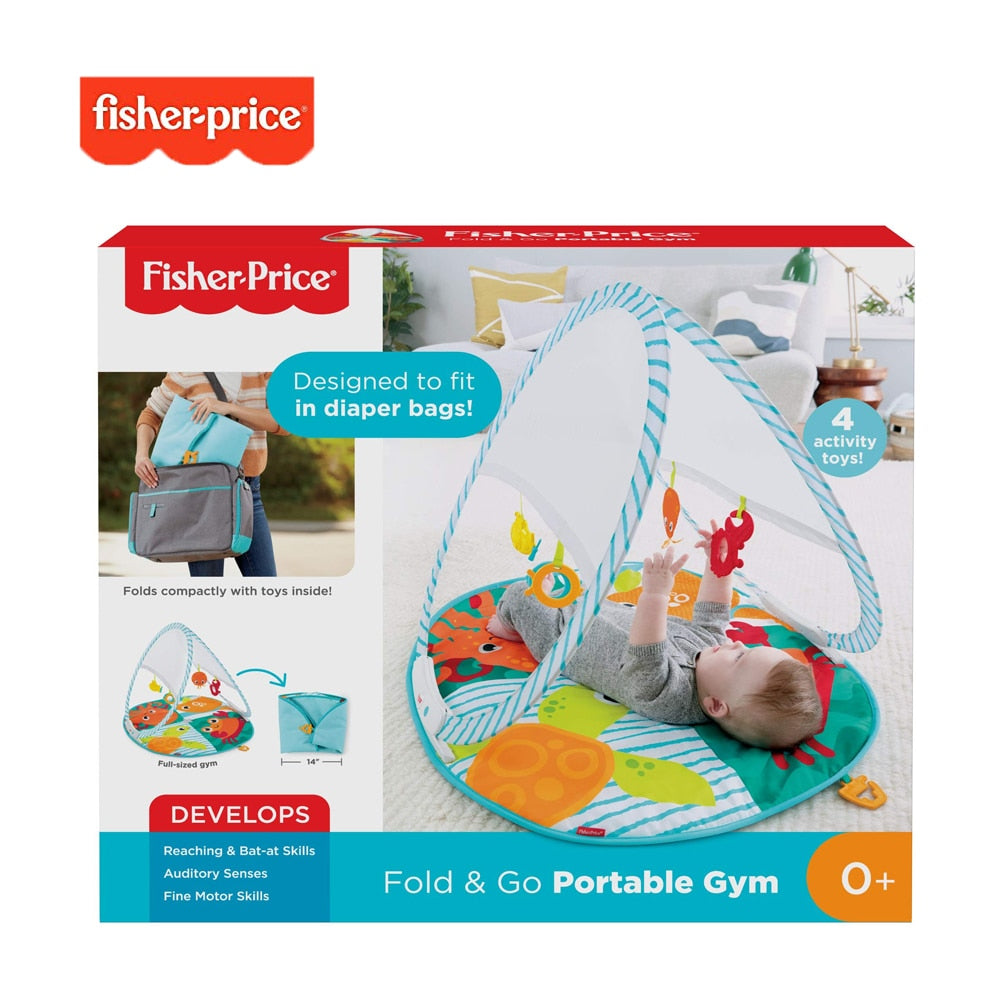 Fisher Price Foldable Portable Gym Baby Play Mat Ocean-Themed Activity Gym Machine Washable Play Mat With 3 Toys for Baby FXC15