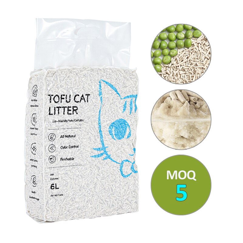 OEM Premium 5mm Tofu Cat Litter Natural Sand Clumping Flushable 6L Tofu Cat Litter