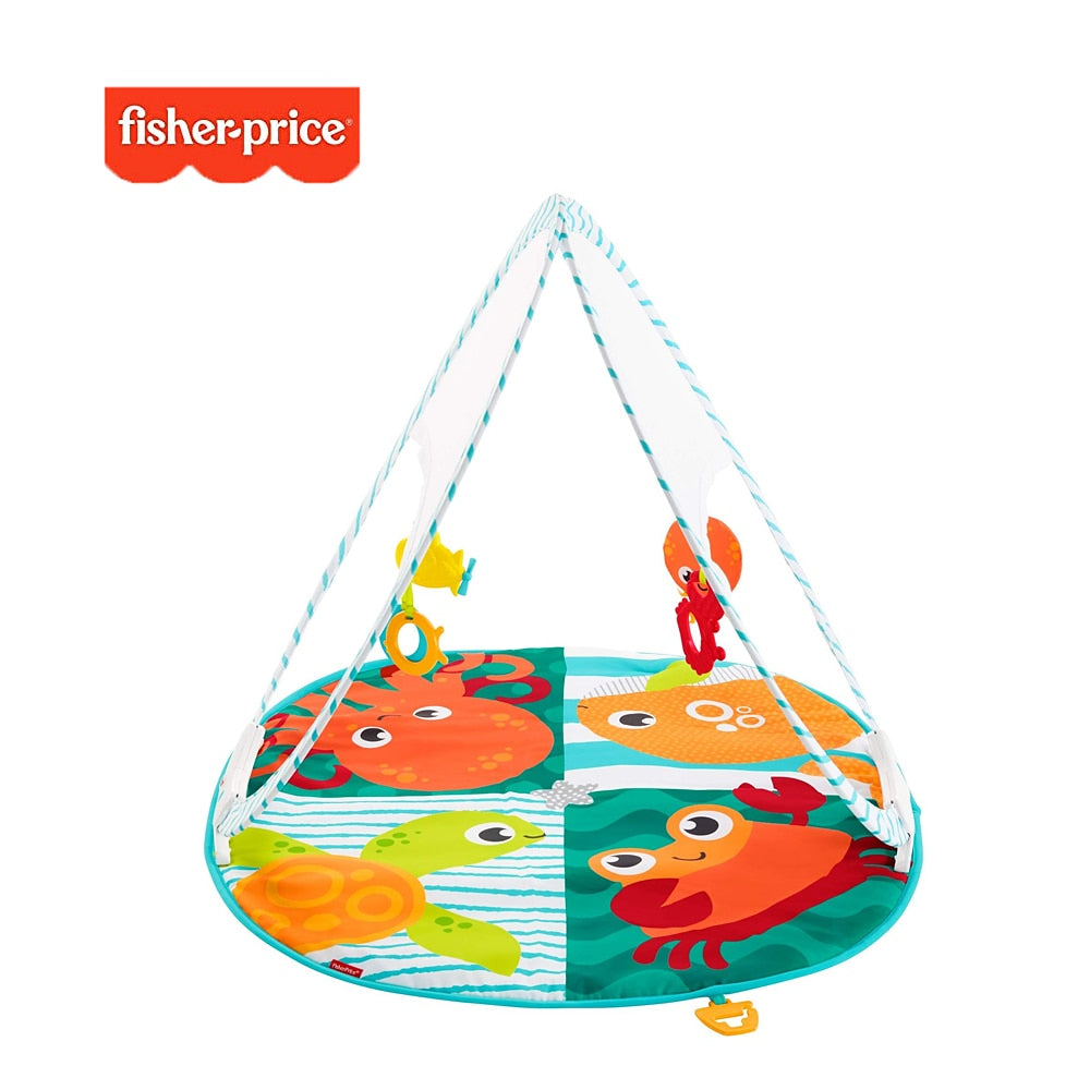 Fisher Price Foldable Portable Gym Baby Play Mat Ocean-Themed Activity Gym Machine Washable Play Mat With 3 Toys for Baby FXC15