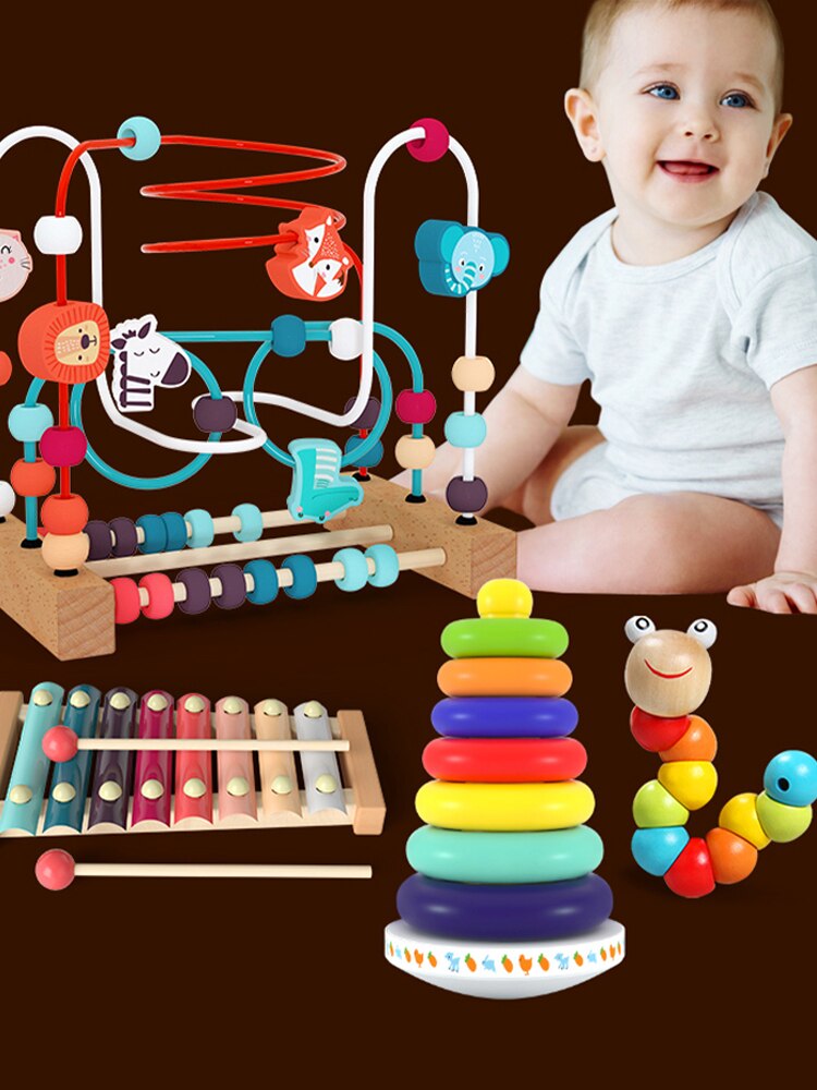 Baby Montessori Educational Toy Wooden Circles Bead Wire Maze Roller Coaster Abacus Puzzle Toys 3+ Kids Early Education Toy Gift