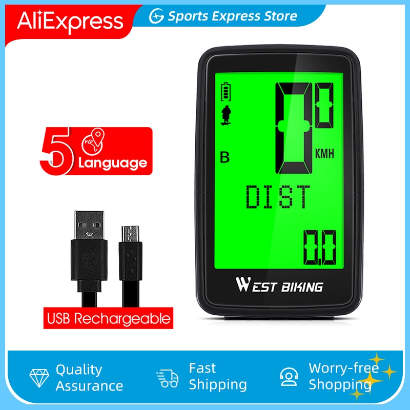 WEST BIKING USB Rechargeable Kilometer Bicycle Computer Speedometer Gps Cyclocomputer Power Meter Cycling Odometer 5 Languages.