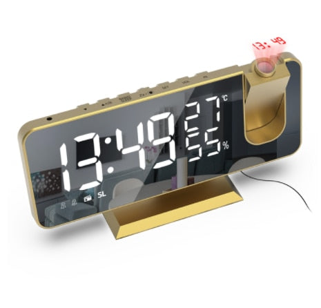 FM Radio LED Digital Smart Alarm Clock Watch Table Electronic Desktop Clocks USB Wake Up Clock with 180° Time Projector Snooze.