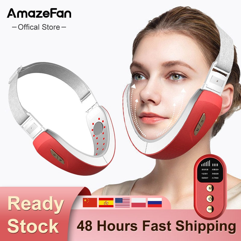AmazeFan EMS Facial Lifting Device Double Chin Remove Chin Face Firming LED Photon Therapy Cheek Lift Up Belt Beauty Device.